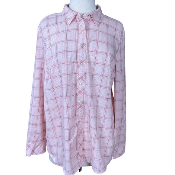 Talbots Classic Button-Front Long Sleeve Cotton Shirt Windowpane Plaid XL - Picture 1 of 8